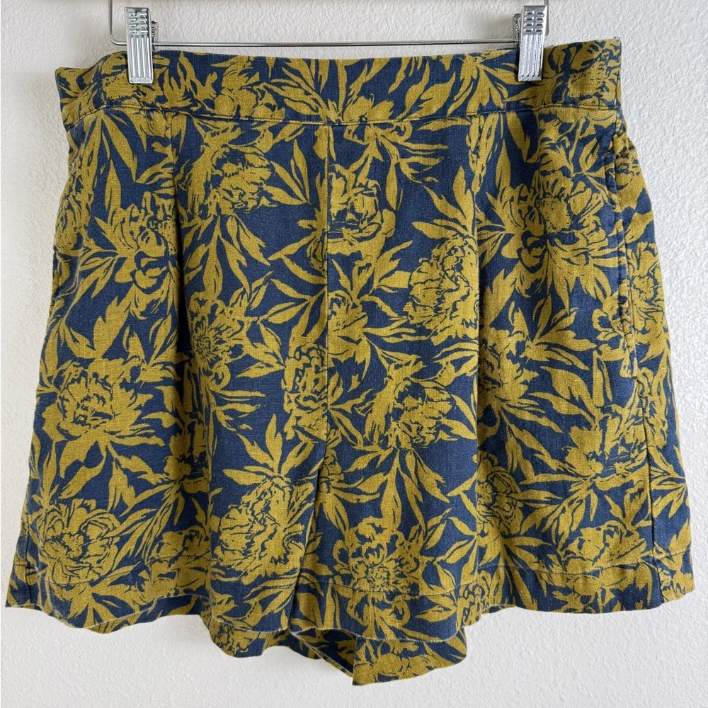 Madewell Women's Clean Pull-On Shorts in 100% Linen Deep Shadow Navy/Gold L